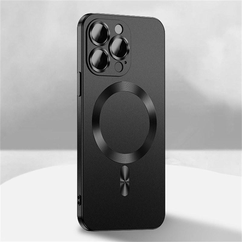 For Magsafe Wireless Charge Plating Silicone Case For iPhone 15 14 13 12 11 Pro Max Plus 14Pro iPhone14 With Lens Protector Cover