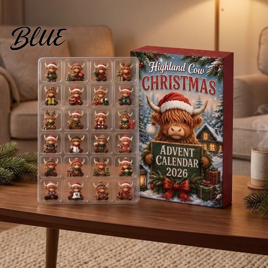 Collection Mignonne Figurines 2026 Vache des Highlands Calendrier de l'Avent de Noël 24 Jours Ensemble d'Ornements Compte à Rebours en Acrylique avec Décorations de Fêtes Mini Figurines,