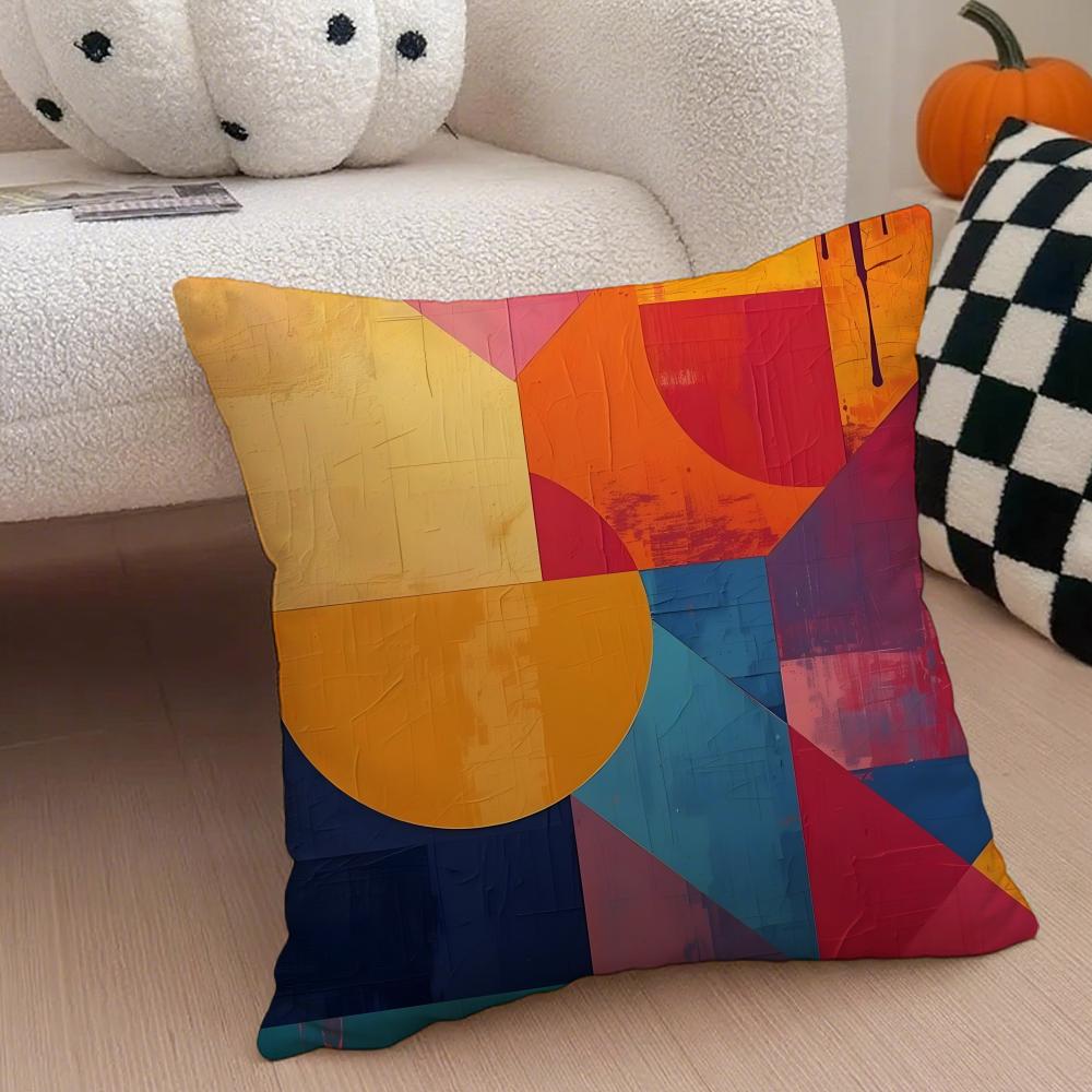 Abstract Color Blocks Pillow Minimalist Art Cushion Cover Throw Pillow Cover Hidden Button Durable Polyester Chair Cushion