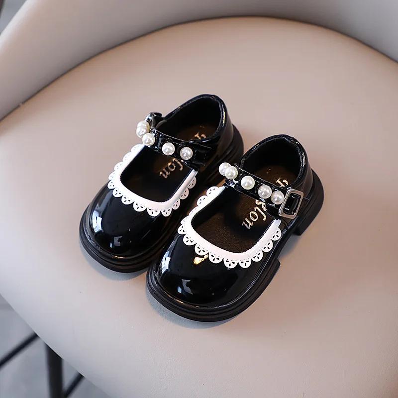 

New School Girls Shoes Spring Summer Baby Girl Brightly Patent Leather Round Toe Shoes Princess Floral Bordered Mary Jane G12196 21 чорний