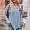 Women's Casual Solid Color Bubble Sleeve Square Neck Pleated Long Sleeved Top Top