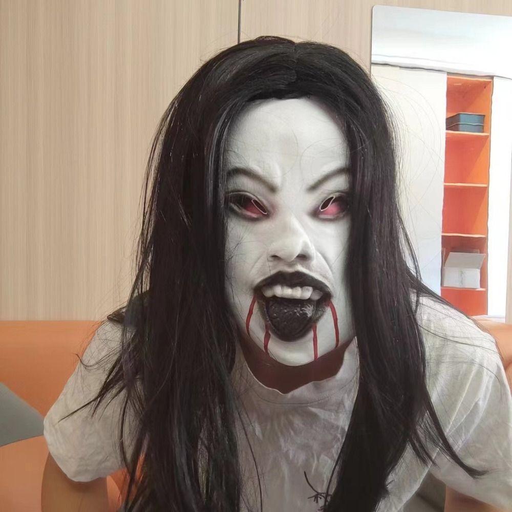 Latex Mask Halloween Decoration Long Hair Party Cosplay Costume Creepier Headgear  Ghost House