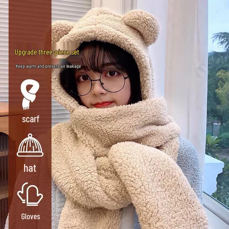 Women's Cute Fluffy Hat with Scarf and Ear Protection for Autumn/Winter