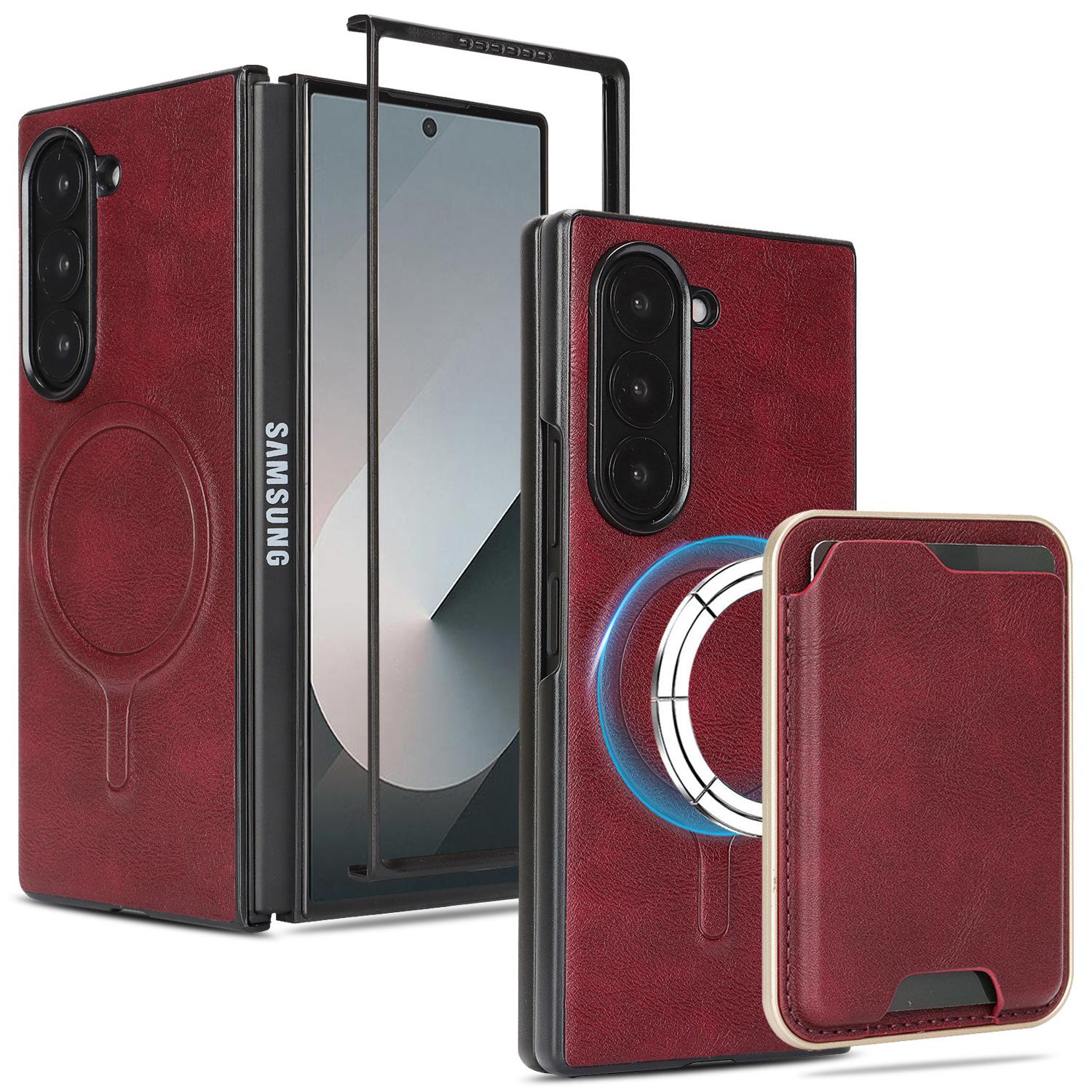 

Ultra-thin Magnetic Card Holder Combo Case for Samsung Z Fold 6 ZFold 7 6 5 4 3 Wireless Charging Leather Mobile Phone Cover Galaxy Z Fold3 5G красный