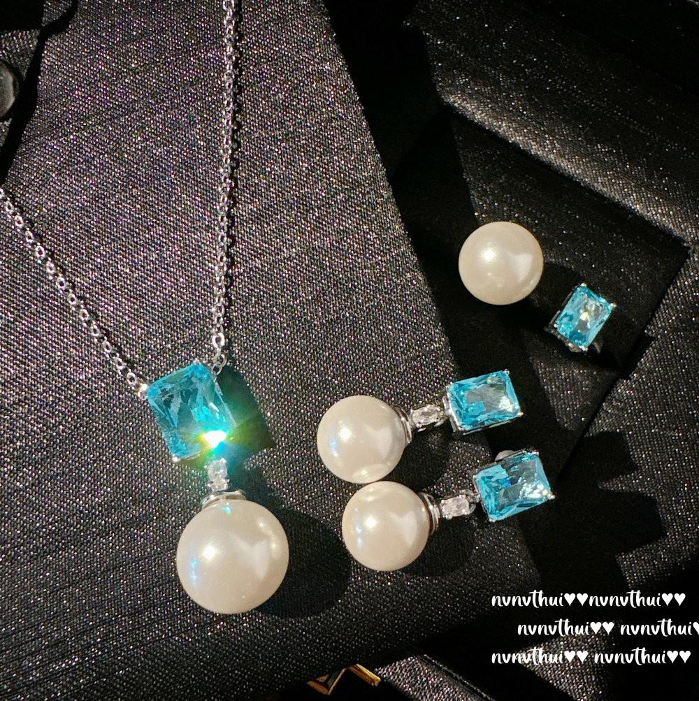 Jewelry Deep Sea Beads Sea Blue Treasure Topaz Santa Maria Bb Blue Necklace Tahitian Pearl Earrings Set