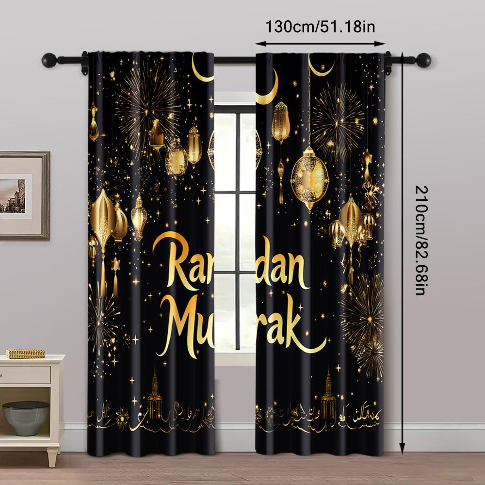 2pcs, Creative Curtains Ramadan Polyester Woven (without rod) Room Decor Ldeal for Bedroom and Various Room Types