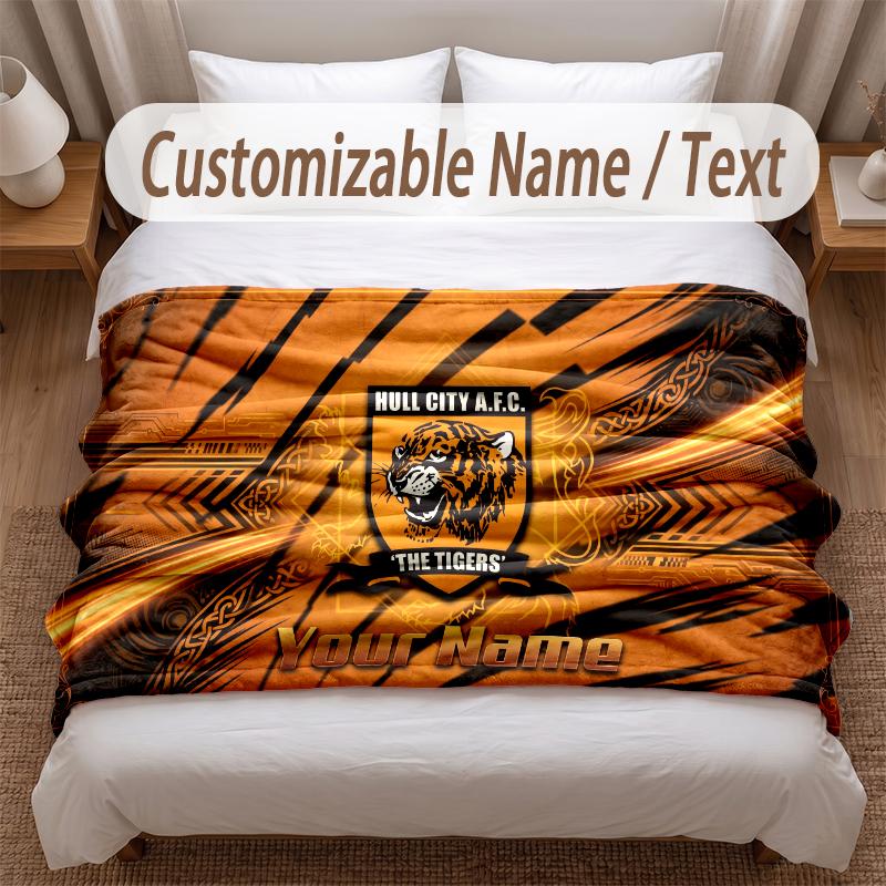 Hull FC Printed Flannel Blanket Custom Name Text Soft Warm Throw For Bedroom Holiday Gift