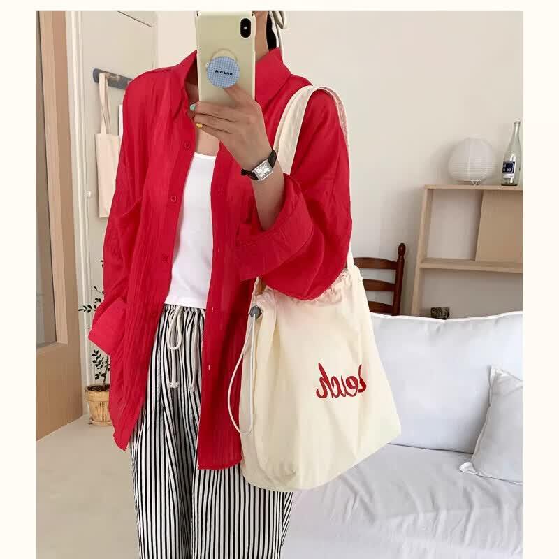 Sweet Japanese Style Large Capacity Drawstring Canvas Tote Bag