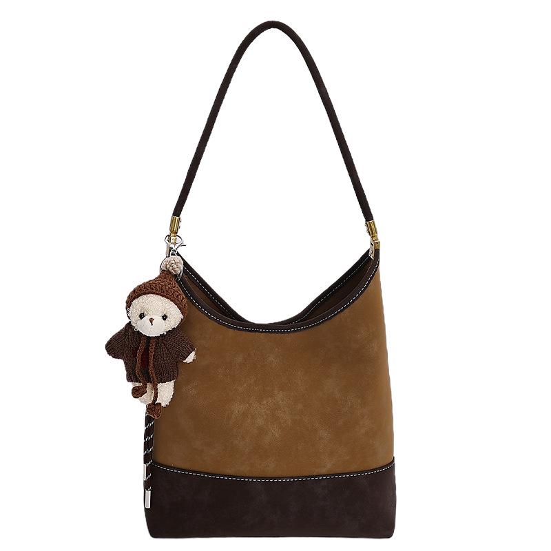 Dam Retro Frostad Mocka Hinkväska - Koreansk Stil Färgblock, Enkel Pendling, 2025 High-End Enkel Axelväska.