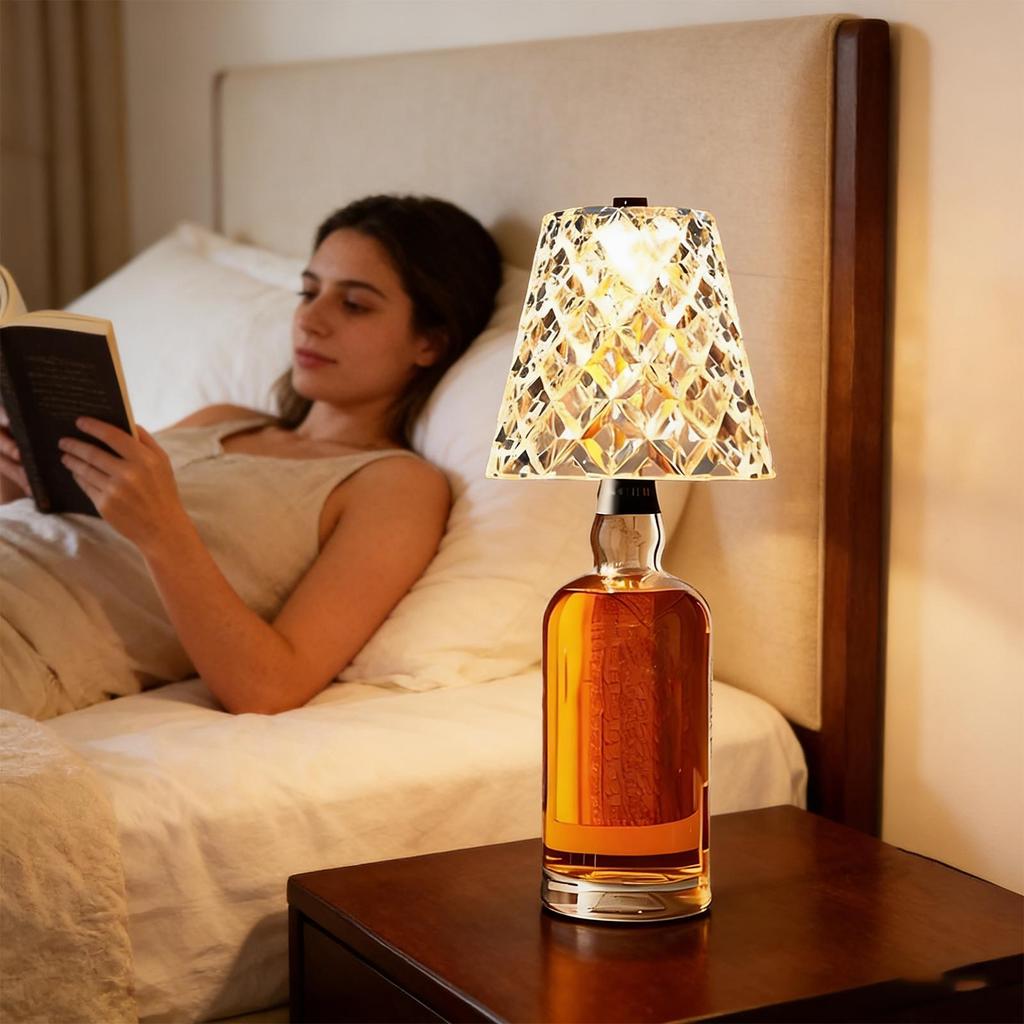 3 Color Wireless Bottle Lamp Touch Dimming Cordless Lampshade Rechargeable Wine Bottle Lights for Bedroom Living Room Kitchen