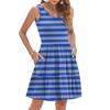 Women's Summer Fashion Casual V-neck Pleated Patchwork Striped Print Sleeveless Pocket Vest Dress