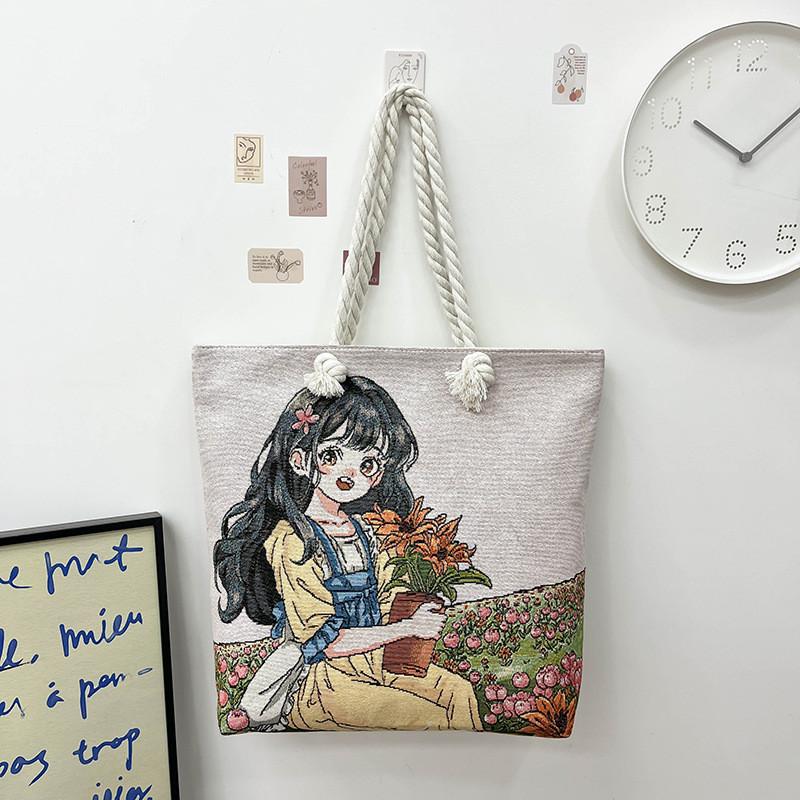 Canvas Embroidered Shoulder Bag With Large Capacity For Casual Daily Use