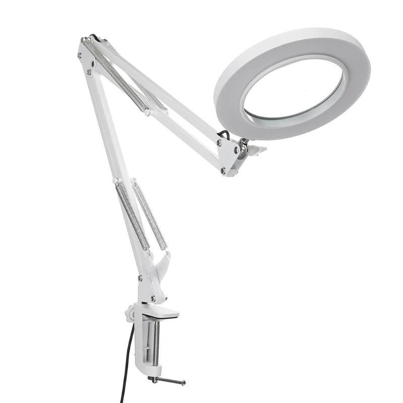 LED Magnifying Lamp Metal Swing Arm Magnifier Lamp - Stepless Dimming 3 Color Modes 5X Magnification Adjustable