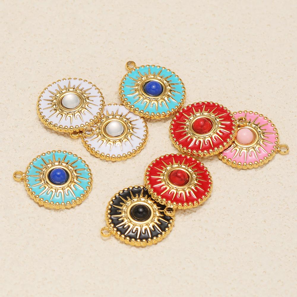 5pcs Stainless Steel 15mm Enamel Stone Charms for DIY Bohemian Sun Necklace Pendants Vintage Earrings Making Jewelry Findings