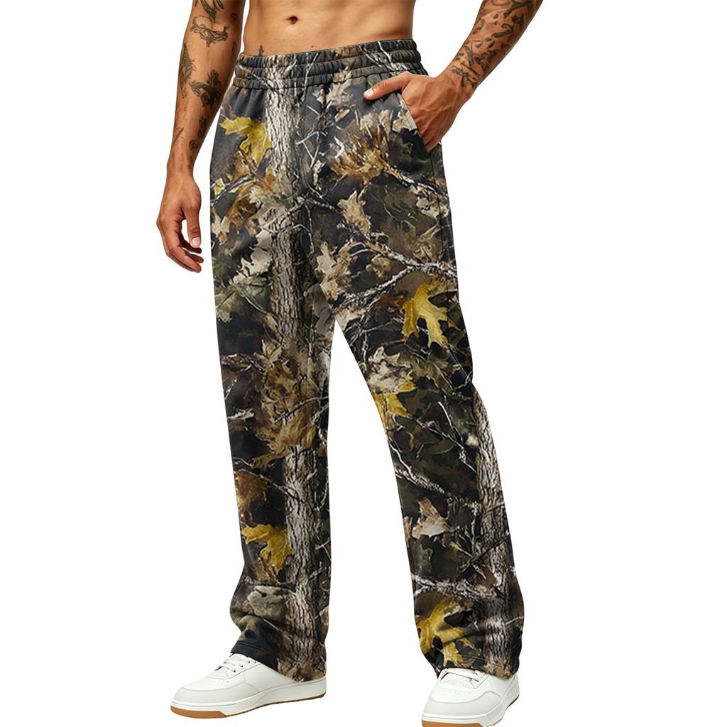 Men's Casual Printed Wide Leg Hunting Jogger Pants with Pockets Relaxed Fit