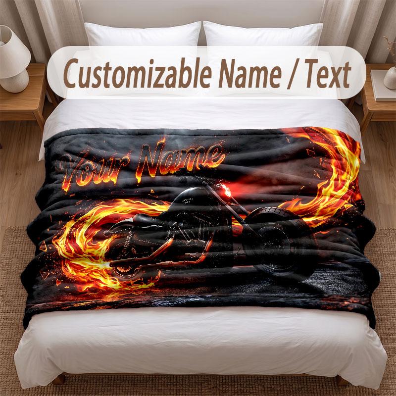 Motorcycle Biker Theme Soft Blanket Personalized Custom Name Text Print Warm Blanket Home Sofa Bedroom Decor