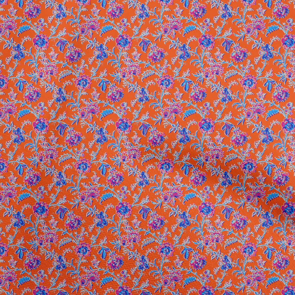 oneOone Georgette Viscose Medium Blue Fabric Floral Dress Material Fabric Print Fabric By The Yard 42 Inch