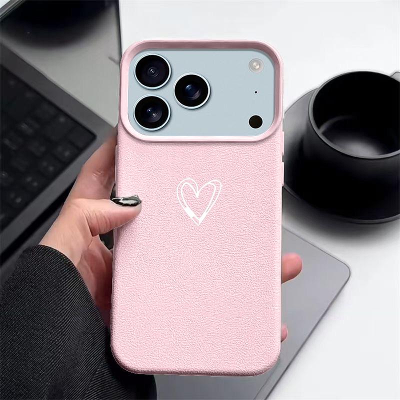 Love Heart Pattern TPU Phone Case For iPhone 17 16e 16 15 Pro Max 14 13 12 Pro Max 11 Air Soft Leather Texture Silicone Cover