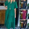 Damen V-Ausschnitt Midikleid Sommer Lässiges Kurzarm Maxikleid Fließendes Stufenkleid Boho Strand Sommerkleid für den Urlaub