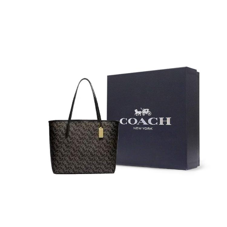 New COACH City Canvas With Leather Tote Bag, Shopping Bag, Handbag, Shoulder Bag Women's Black CF342-IMBLK