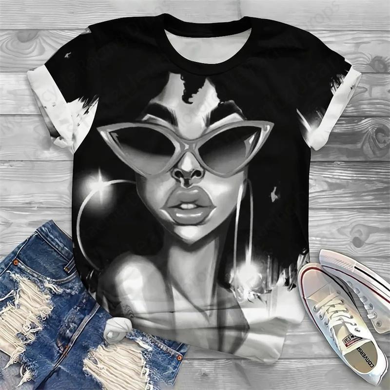 Summer Round Neck 3D African Art Print Top Fashionable Casual Short Sleeved Women's T-shirts