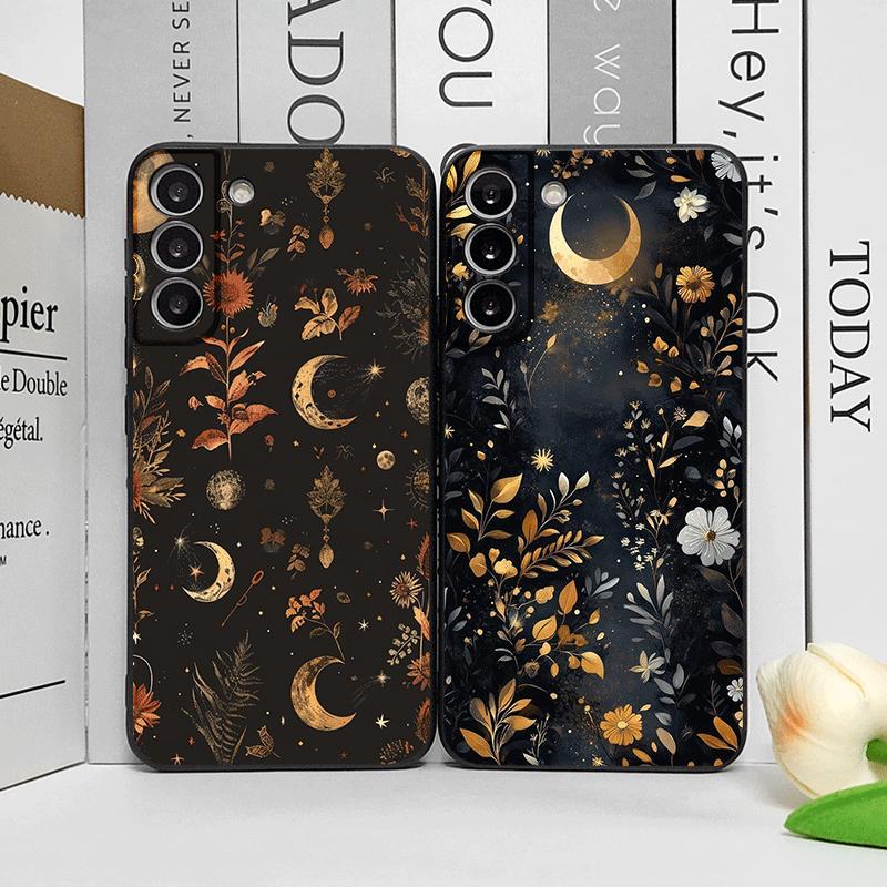 Vintage Aesthetic Flowers and Moon Pattern Phone Case for Samsung Galaxy S26 S25 S24+ S23 Ultra S22 Plus S21 FE S20 Soft Covers