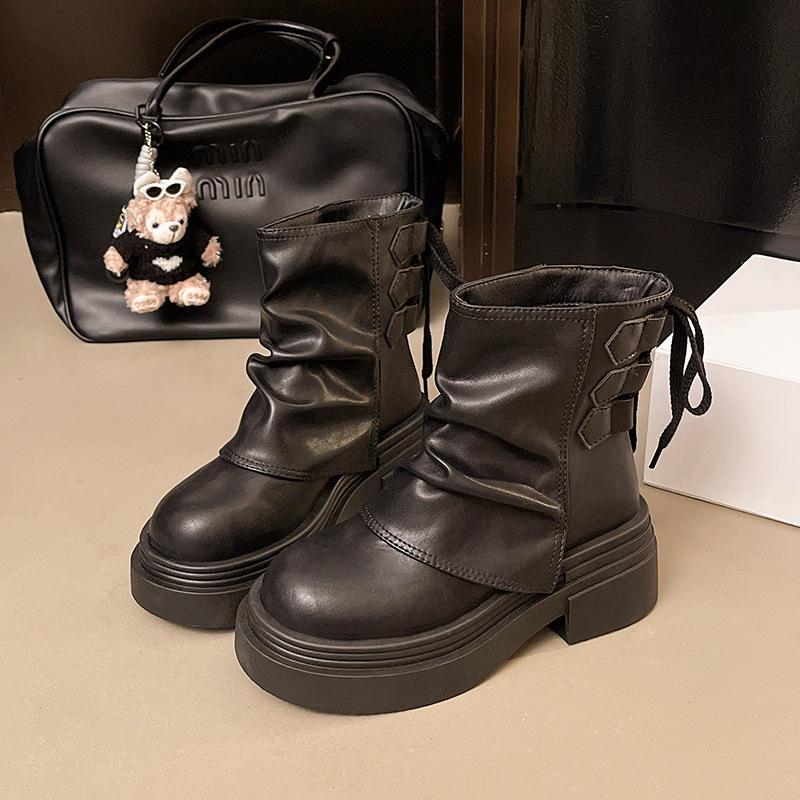 

Retro British style big head belt buckle Martin boots women s 2025 autumn new fashion mix and match small short boots women 39