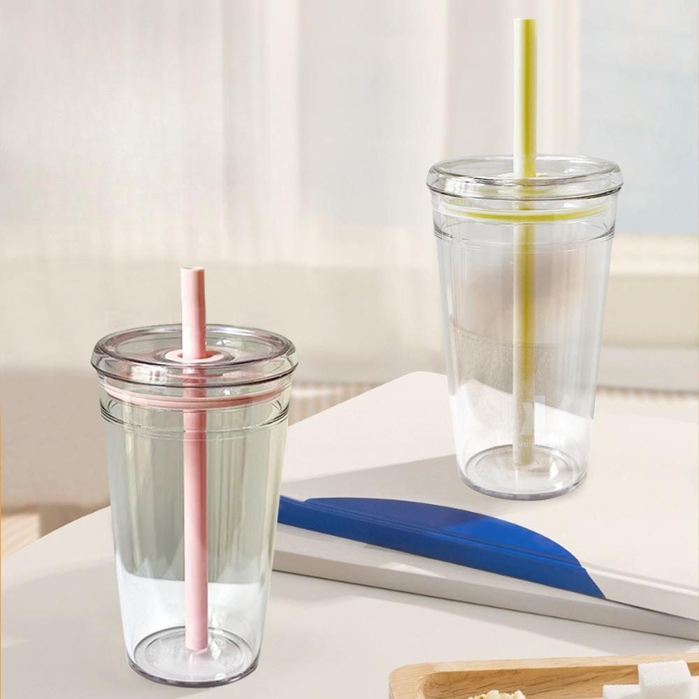 Drinkware 450ml Straw Cup Reusable Transparent Coffee Cup Plastic Single Layer Car Tumbler Home Office Water Cup