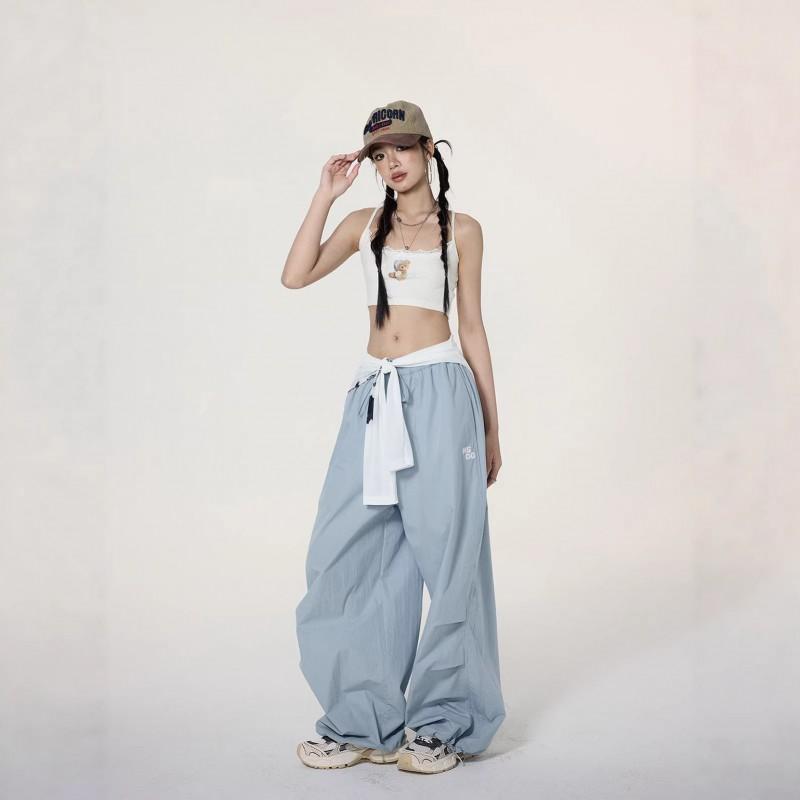 2026 Womens Parachute Cargo Pants Straight Leg Loose Vintage Embroidered Casual Trousers