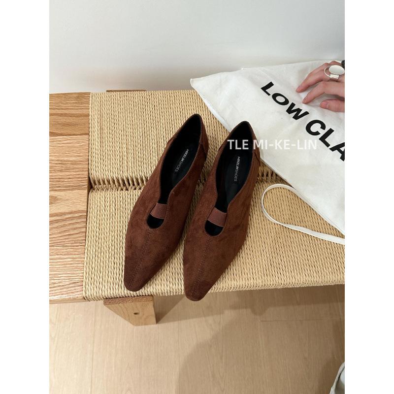 French wedge heel pointed head deep mouth single shoes women's 2025 autumn and winter elastic one pedal foreign fashion shoes young women's shoes tide