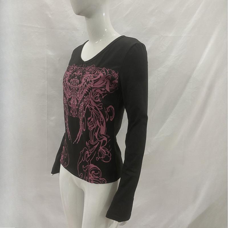 Y2K Spring and Autumn Printed Tight Fit Fit Top Round Neck Women's Wear