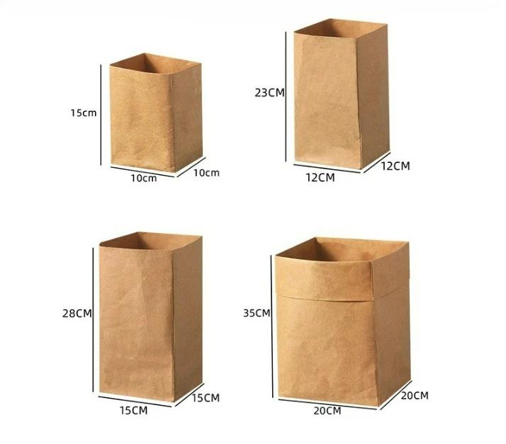 1/4pcs Kraft Paper Bag Reusable Grocery Bags For Fruits  Washable Paper Storage Bags Vegetable Plants Flowers Bread Packing