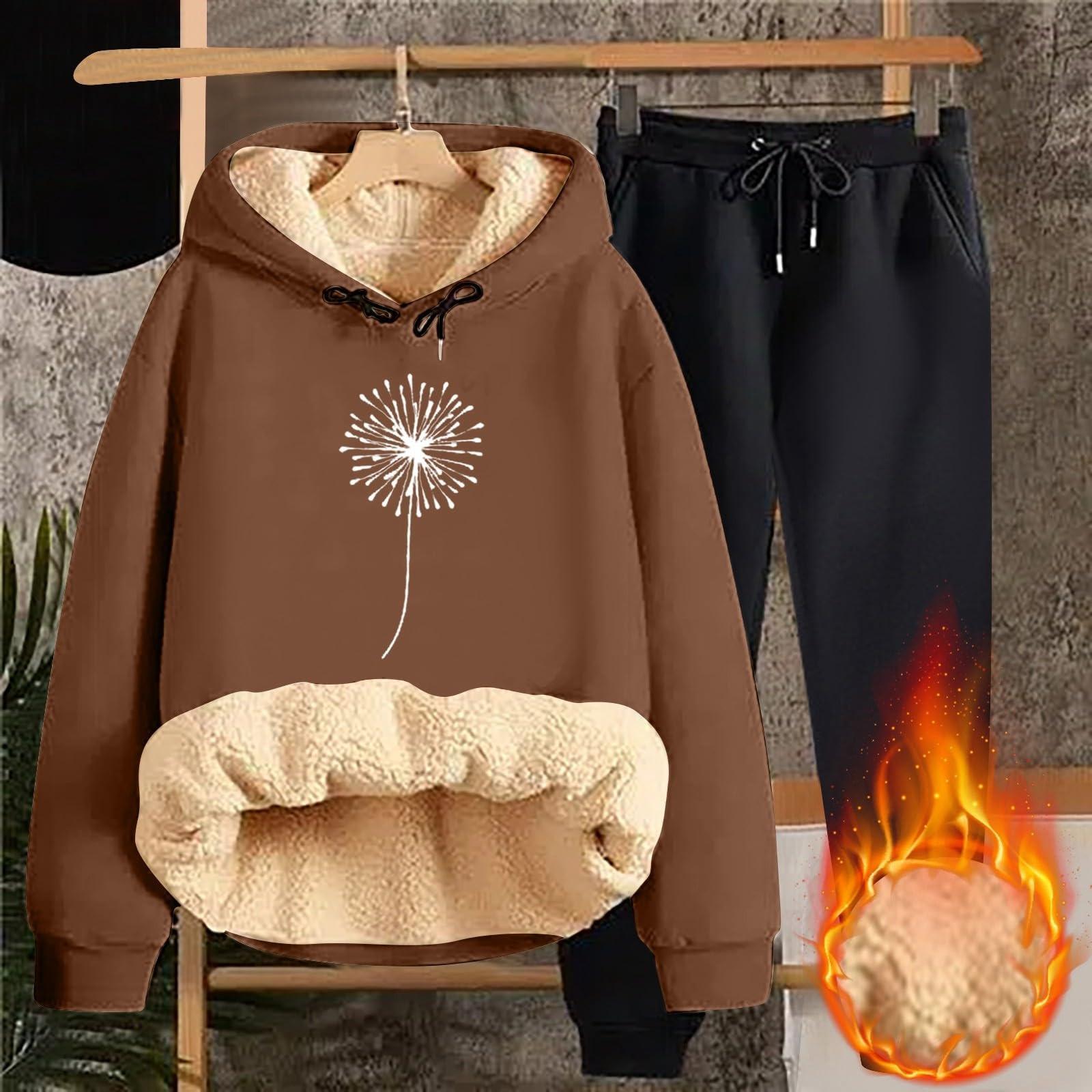 

Женская модная толстовка с капюшоном и принтом, повседневный комплект из двух предметов M коричневый