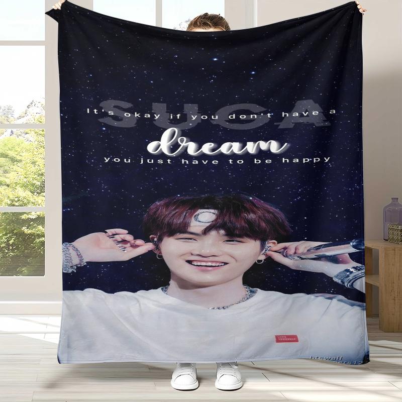 SUGA Agust D Kpop B-BTS Flannel Blanket,Ultra Soft Warm Plush Throw for Home Bedroom Bed Sofa Cover Office Camping Picnic Gift