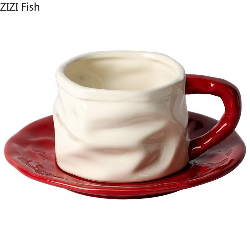 Creative Pleated Paper Ceramic Cup&saucer Dining Table Coffee Mug Milk Tea Mugs Afternoon Tea Teacup Fruit Juice Container