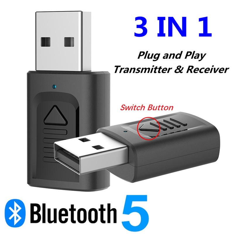 4-in-1 USB Bluetooth 5.0 Transmitter Receiver Wireless Adapter Stereo Audio 3.5mm Aux Jack for TV