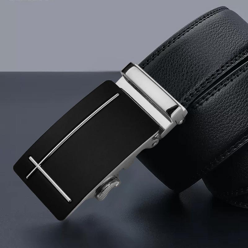 Trendy Men's Genuine Leather Belt Automatic Buckle Leather Belt Business Casual Simple Versatile Belt Men