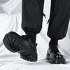 Black Leather Shoes Men's Platform Height Increase Retro Single Shoes Big Round Toe Men's Business Formal Round Scalp Shoes G2135