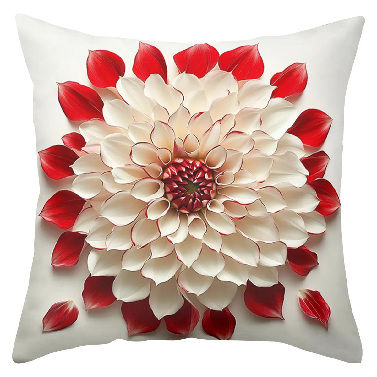 

1 Pieces Red and White Flower 2D Printed Cushion Covers Polyester pillowcase, sofa decorative cushion cov Headboard Pillow 45x45cm
