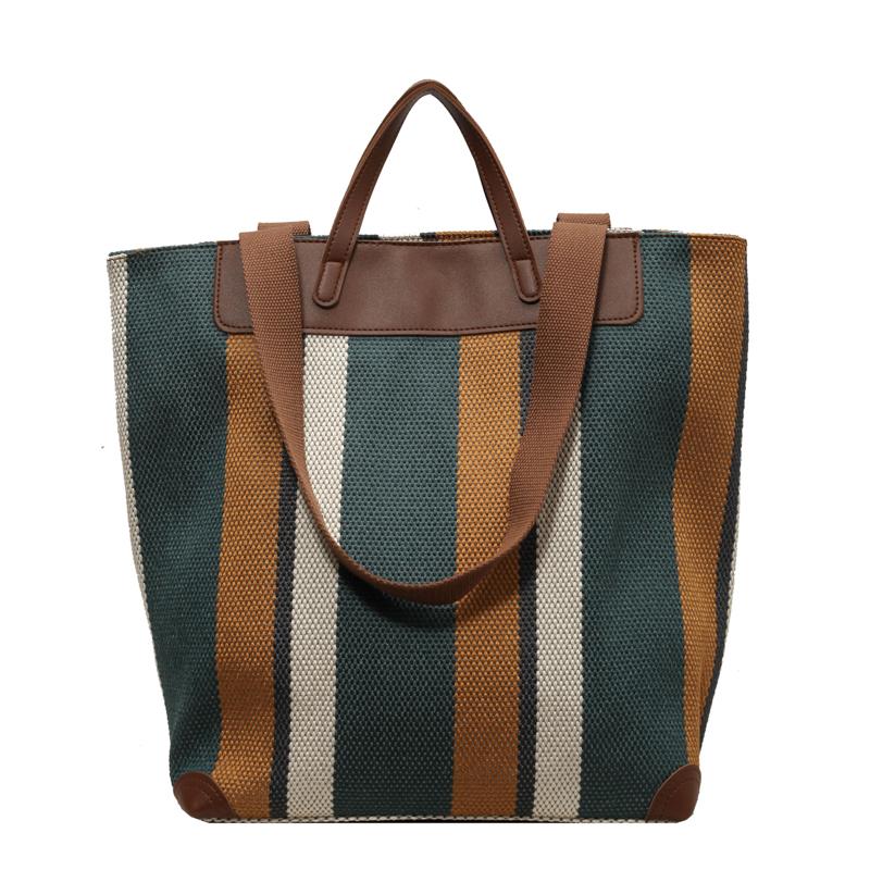 

Холщовая сумка Большая вместительная сумка через плечо для женской полосатой сумки-тоут зелёный