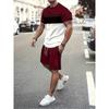 2026 Sommer Neuankunft Herren Freizeit Zweiteiler Set Gestreifter Print Kurzarmhemd und Sportshorts Set Herren Fitness Set