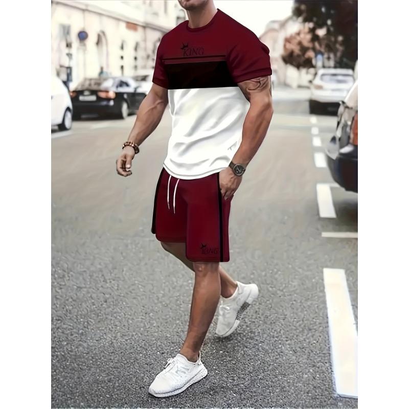 2026 Sommer Neuankunft Herren Freizeit Zweiteiler Set Gestreifter Print Kurzarmhemd und Sportshorts Set Herren Fitness Set