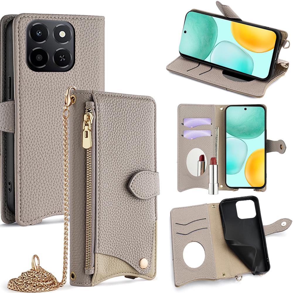 For Honor X6c 4G Leather Case Wallet Stand Cover Irregular Tail Style with Chain Strap