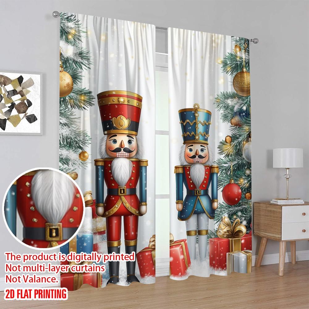 2pcs,2D Plane Printing Curtain Fabric Nutcracker Cheer Versatile Fabric (without Rod) Versatile All Perfect for Bedroom,