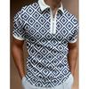 Trendy chain print short-sleeve zip polo shirt, stylish men's casual wear.