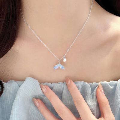 Clavicle Chain Ocean Mermaid Tail Necklace Ocean Animal Simple Pendant Chain  Summer
