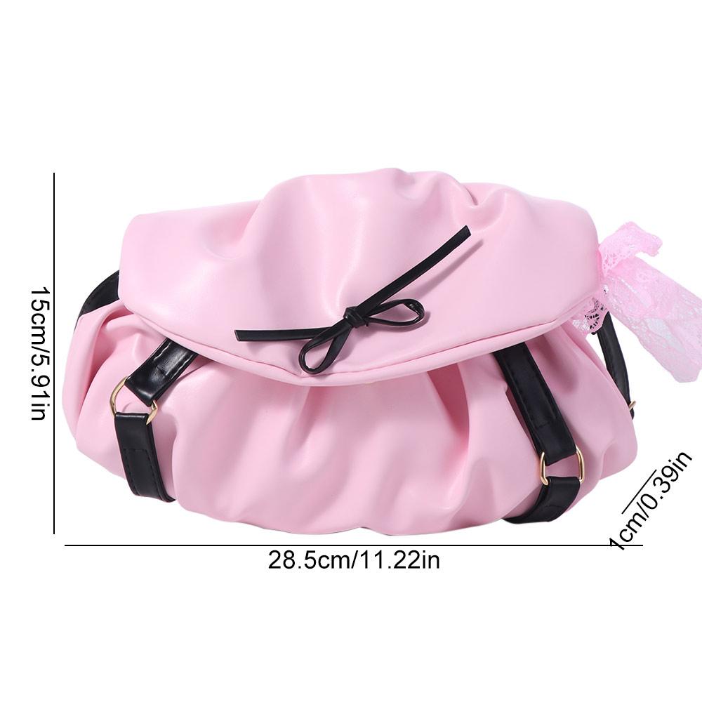 PU Leather Y2k Shoulder Bags Pleated Bow Lace Handbag Elegant Balletcore Underarm Bag  Girls/Female