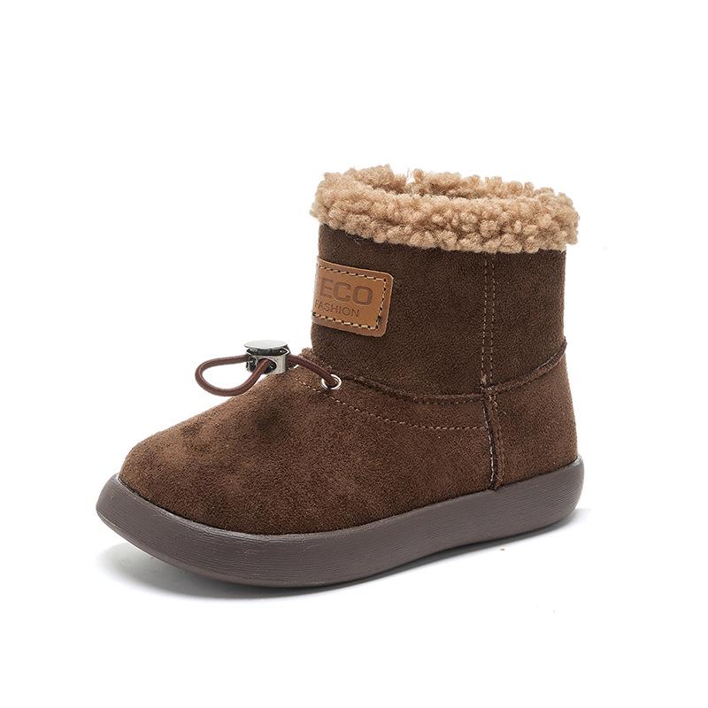Girls' Winter Cotton & Leather Boots with Fleece Lining, Soft Soles, Thickening Design - Warm Snow Boots