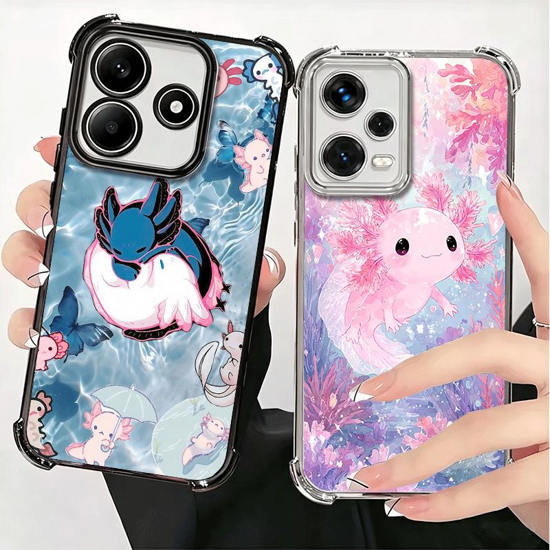 Axolotl Cartoon Cute Plating Phone Case For Xiaomi Redmi Note 14 15 Pro Plus 13 12 11 11S 11T 10 9S 9 5G Anti-Fall Airabag Cover