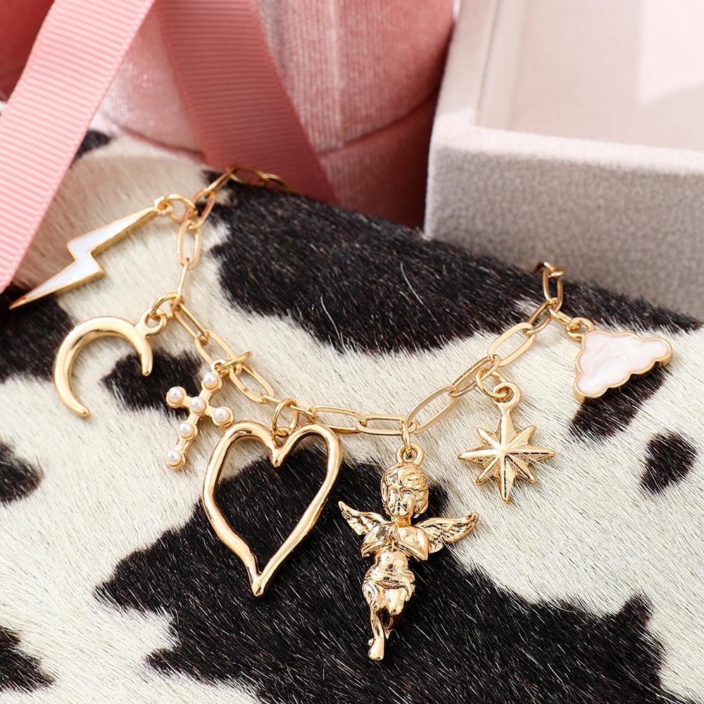 European & American Cross-border Pearl & Star Bracelet with Heart and Angel Pendant for Women